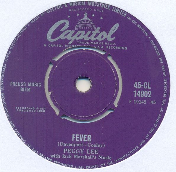Peggy Lee Fever 7" Vinyl Capitol VG no cover 45CL14902 Used