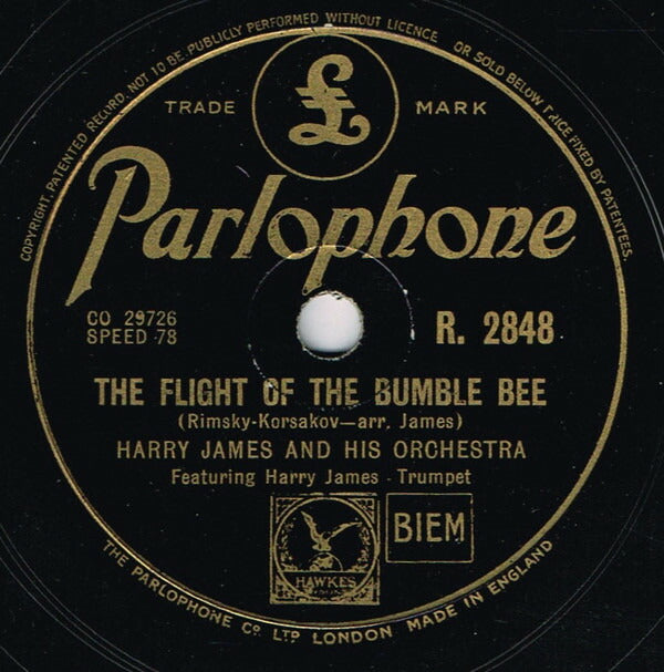 Harry James His Orchestra 78rpm SP The Flight of Bumble Bee Vinyl, VG