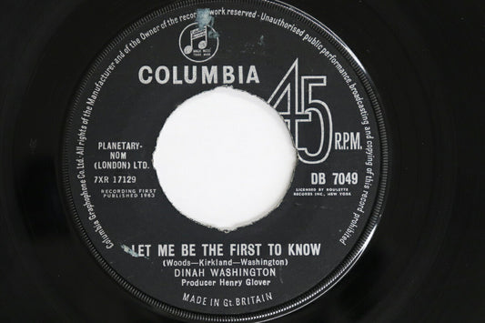 Dinah Washington 7" Let Me Be The First To Know / Soulville VG Vinyl Record